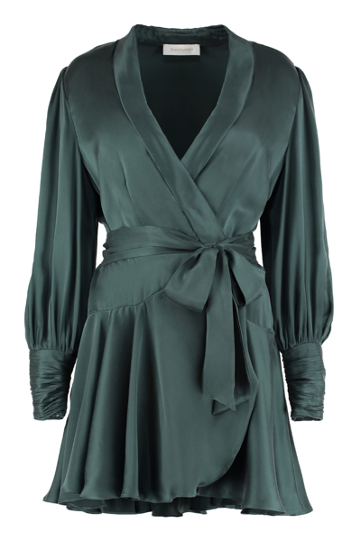 Shop Zimmermann Silk Wrap-dress In Green