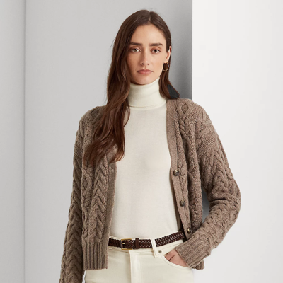 Lauren Ralph Lauren Aran-knit Wool-cashmere Cardigan In Truffle Heather |  ModeSens