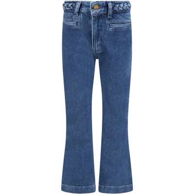 Shop Mini Rodini Blue Jeans For Girl With Yellow Logo In Denim