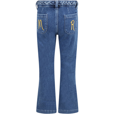 Shop Mini Rodini Blue Jeans For Girl With Yellow Logo In Denim