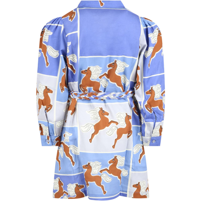Shop Mini Rodini Light-blue Dress For Girl With Horses In Multicolor