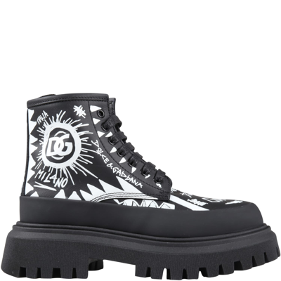 Shop Dolce & Gabbana Black Boots For Kids Wit White Logo