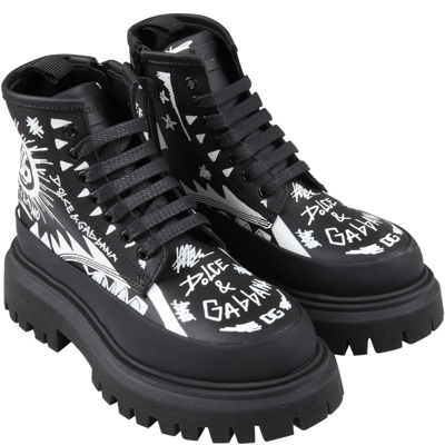 Shop Dolce & Gabbana Black Boots For Kids Wit White Logo