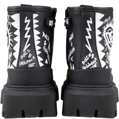 Shop Dolce & Gabbana Black Boots For Kids Wit White Logo