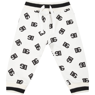 Shop Dolce & Gabbana White Sweatpants For Baby Boy With Black Logo