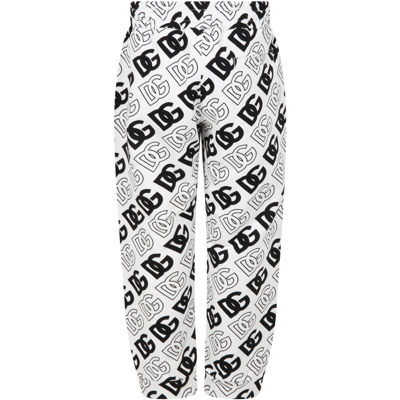 Shop Dolce & Gabbana White Sweatpants For Boy With Black Logo