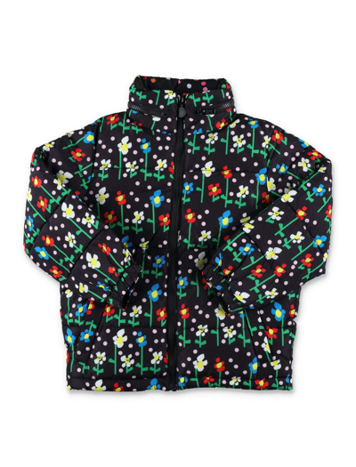 Shop Stella Mccartney Daisy Print Puffer Jacket In Black Multicolor