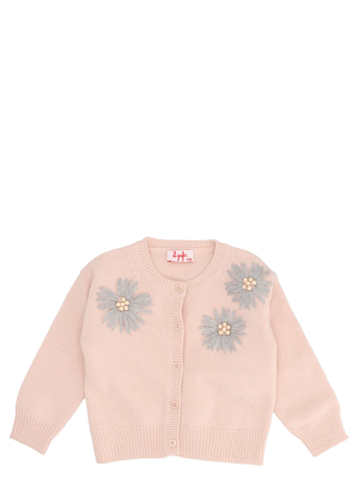Shop Il Gufo Flower Embroidery Cardigan In Pink