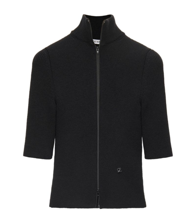 Shop Loewe Wool-blend Cropped Zip-up Sweater In Black