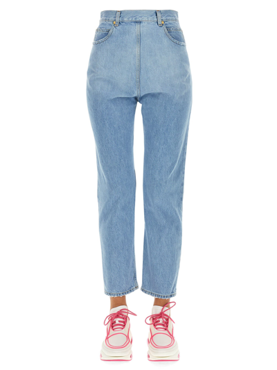 Shop Balmain Inverted Boyfriend Jeans In Blu