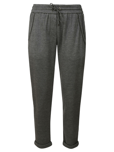 Shop Brunello Cucinelli Drawstring Waist Stripe Sided Track Pants In Grey