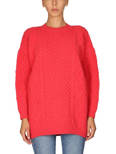 Stella Mccartney Oversized Fit Two-tone Cable Knit Sweater In Rosso