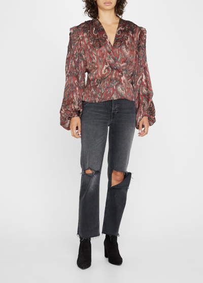 Shop Iro Zarfi Printed Long-sleeve Blouse In Mixed Red