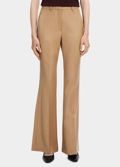 Shop Theory High-waist Virgin Wool Flare Pants In Palomino