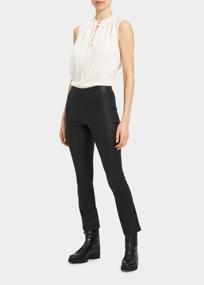 Shop Theory Cropped Leather Kick Pants In Black