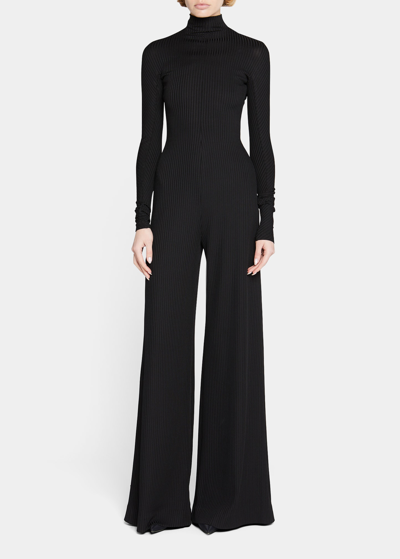 Shop Balenciaga Overall Ribbed Turtleneck Jumpsuit In Black