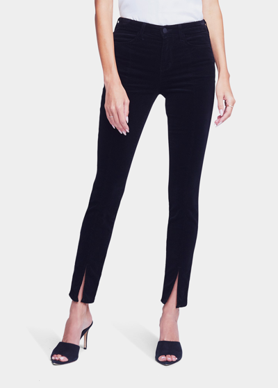Shop L Agence Jyothi Cropped Split Hem Skinny Jeans In Noir