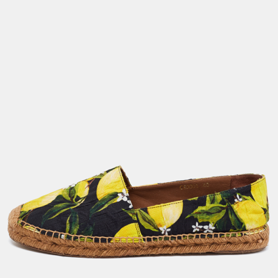 Pre-owned Dolce & Gabbana Multicolor Lemon Print Fabric Platform Espadrille Flats Size 40