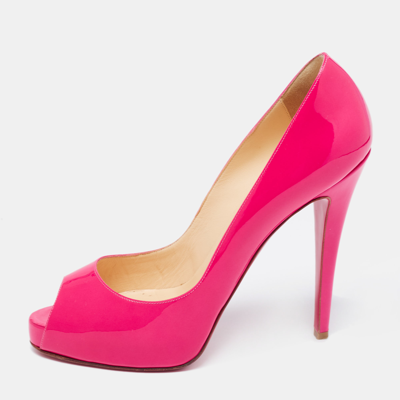 Pre-owned Christian Louboutin Pink Patent Leather New Very Prive Peep Toe Platform Pumps Size 41