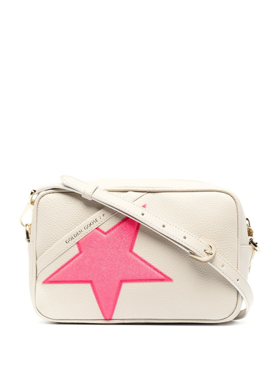 Golden Goose Hammered Leather Body Star Block Bag In White/fuxia