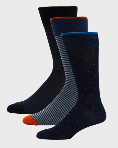 Shop Marcoliani Men's 3-pack Pima Cotton Crew Socks In Blue