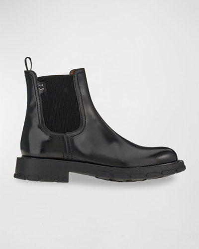 Shop Ferragamo Men's Iago Leather Chelsea Boots In Nero