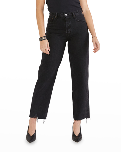 Shop Etica Tyler Vintage Straight-leg Cropped Jeans With Raw Hem In Black Rock