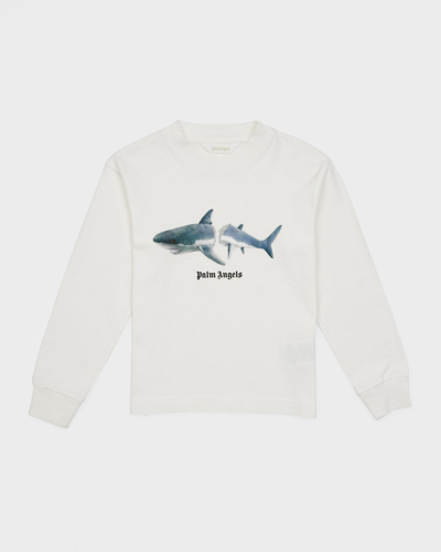 Shop Palm Angels Boy's Split Shark Graphic T-shirt In White Medi