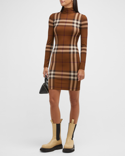Shop Burberry Gemma Check-print Dress In Dark Birch Brown