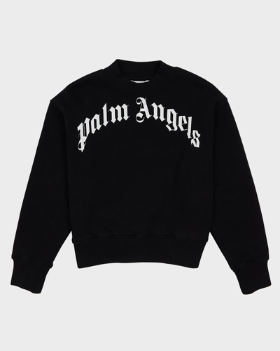 Shop Palm Angels Boy's Classic Logo Crewneck Sweater In Black White