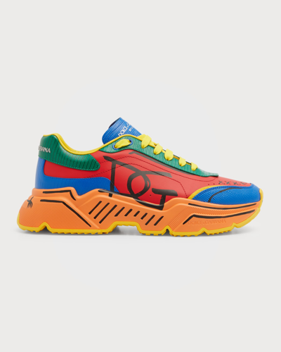 Shop Dolce & Gabbana Men's Daymaster Mixed Media Color Block Sneakers In Multicolor