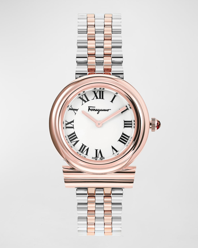 Shop Ferragamo Gancini Watch With Bracelet Strap, Rose Gold/stainless Steel In Two Tone