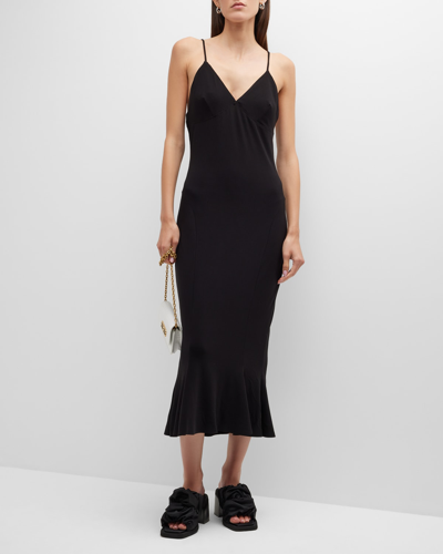 Shop Norma Kamali Fishtail Midi Slip Dress In Black