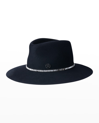 Shop Maison Michel Charles Strass Felt Fedora Hat In Night Blue