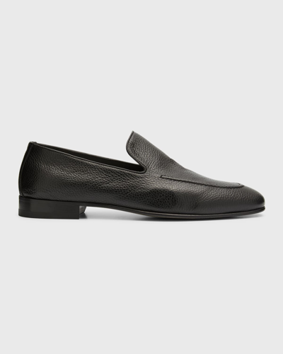 Shop Manolo Blahnik Men's Truro Leather Loafers In Black