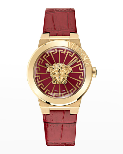 Shop Versace 38mm Medusa Infinite Leather Watch, Red In Gold