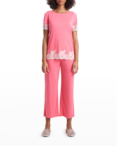 Shop Natori Shangri La Luxe Lace-trim Pajama Set In Ht Vivid Teal