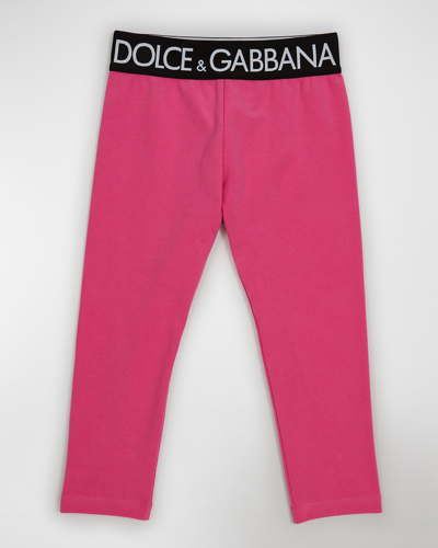 Shop Dolce & Gabbana Girl's Logo Tape Waistband Leggings In Pink