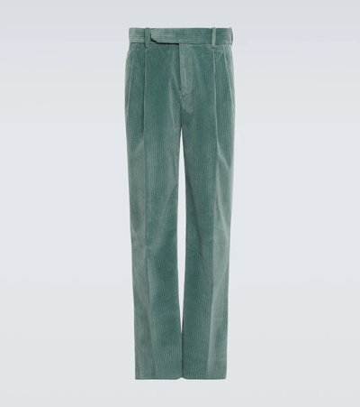 Loro Piana Straight-leg Pleated Cotton-blend Corduroy Trousers In Hunter