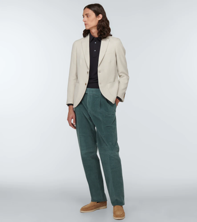 Loro Piana Straight-leg Pleated Cotton-blend Corduroy Trousers In Hunter