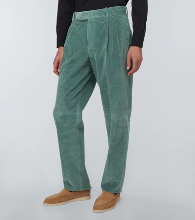 Loro Piana Straight-leg Pleated Cotton-blend Corduroy Trousers In Hunter