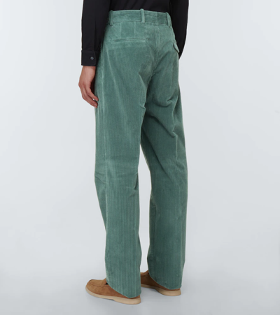 Loro Piana Straight-leg Pleated Cotton-blend Corduroy Trousers In Hunter
