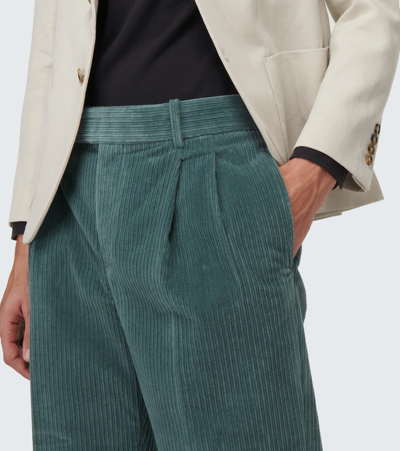 Loro Piana Straight-leg Pleated Cotton-blend Corduroy Trousers In Hunter