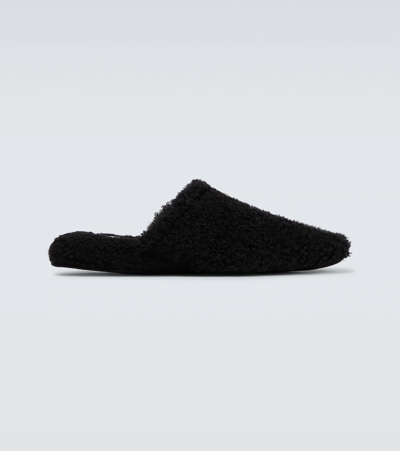 Shop Thom Browne Shearling Slippers In Black