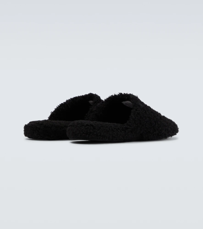 Shop Thom Browne Shearling Slippers In Black