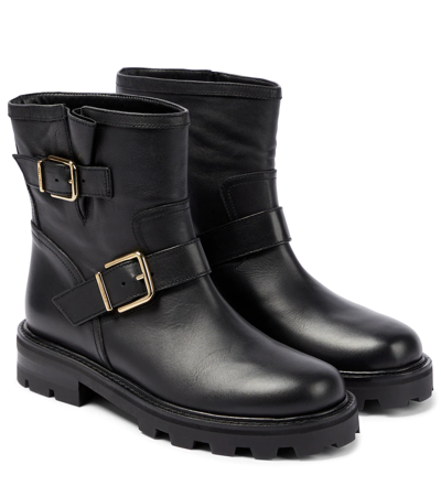 Jimmy Choo Youth Buckled Crinkled-leather Ankle Boots In Black