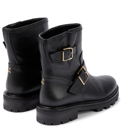 Jimmy Choo Youth Buckled Crinkled-leather Ankle Boots In Black