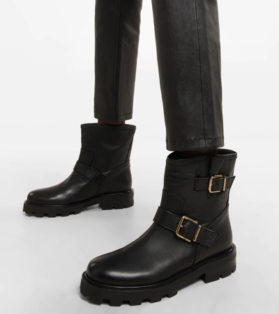 Jimmy Choo Youth Buckled Crinkled-leather Ankle Boots In Black