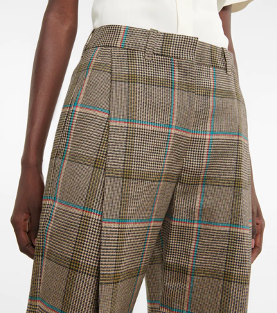 Shop Victoria Beckham Checked Straight Leg Pants In Turquoise/olive