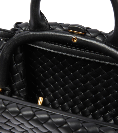Shop Bottega Veneta Handle Mini Intrecciato Leather Tote In Black-gold